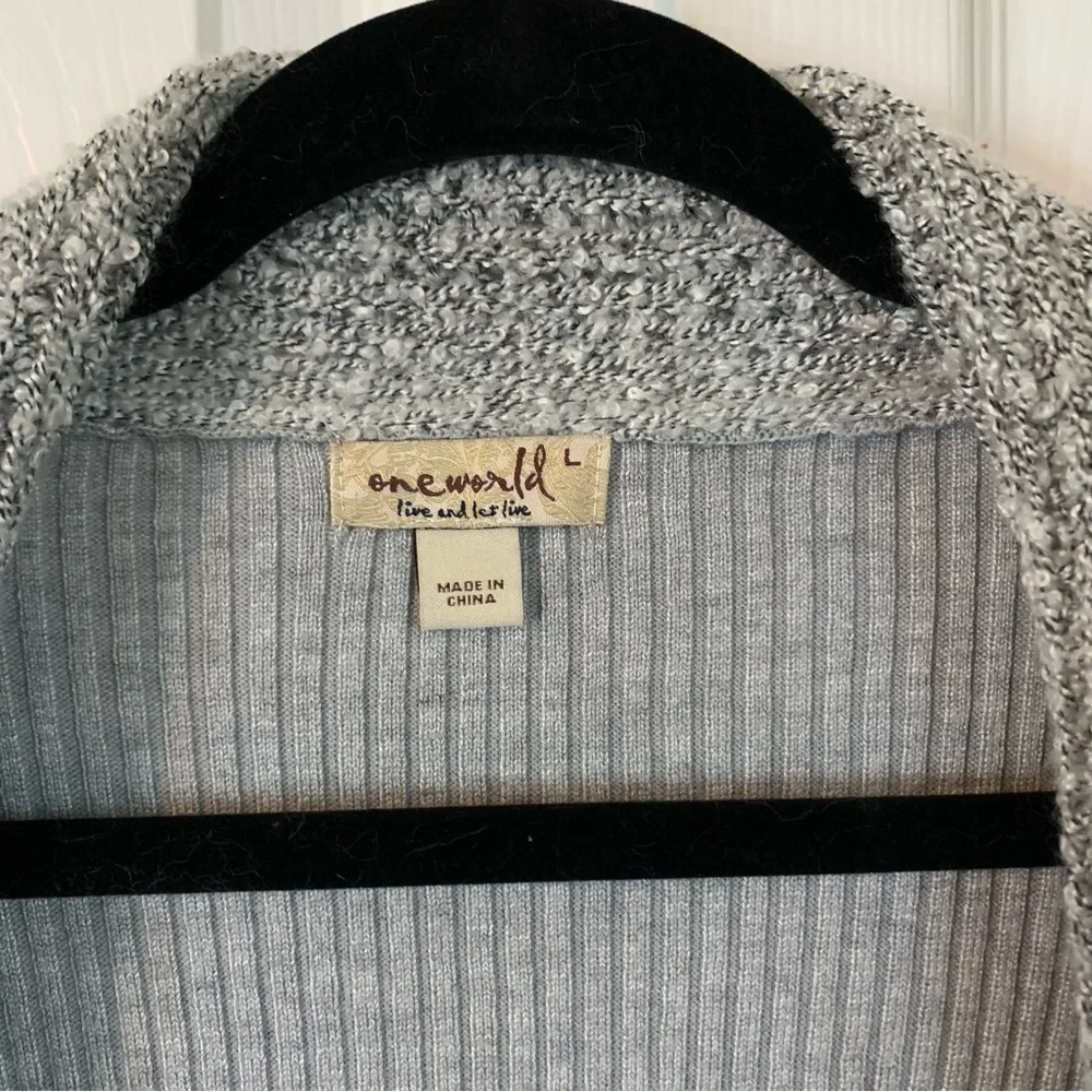 One World Gray Open Front Ribbed Long Asymmetrical Cardigan, Size L - Picture 2 of 7